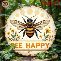 Bee Happy Bumblebee Floral  Tin Sign  Vintage Durable Metal Plaque Wall Decor Home Office Bar Man Cave Wall Art 20x20cm(8x8inch)