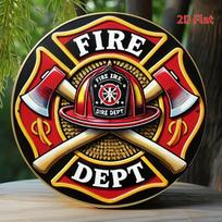Tin Sign  Fire Dept Helmet Axe Emblem Metal Plaque Wall Decor Vintage Firefighter Home Office Bar Man Cave Wall Art 20x20cm(8x8inch)