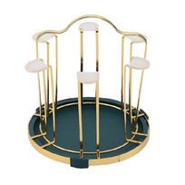 Sturdy Round Glass Drying Rack for 6 Cups Iron Construction Includes Drain Holes and Nonslip Base Cup Holder žalia
