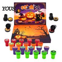 DIY Crafting Stamps Halloween Advent Calendar 2026, 24 Self Inking Stamp Set for Kids, Pumpkin Arts And Crafts Witch Castle Spider Craft, Party Favor 1 Set