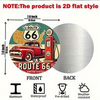 Route 66 Camioncino Rosso Vintage Stazione Di Servizio Targa Alluminio Rotonda 20x20cm Decorazione Garage & Casa 20x30cm（7.8x11.8inch）