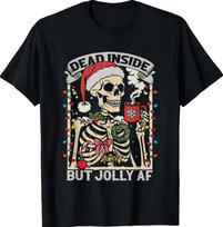 Dead Inside But Jolly AF Tee, Retro Skeleton Christmas Funny Xmas, T-Shirt S