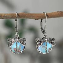 Vintage Dragonfly Carved Round Crystal Earrings Creative Insect Party Jewelry for Women Gift