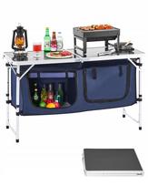 Vevor vienasluoksnė kempingo virtuvė mėlyna 120x49x70cm sulankstoma