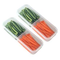 2Pcs Slim Meal Prep Boxes with Lids Long Clear Snack Containers 2pcs 2Grids