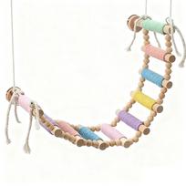 Macaron Color Cotton Rope Ladder - Chewable Parrot Climbing Toy Anti-Anxiety Bird Cage Decoration Perch for Small Birds (as the picture,5-Rung Ladder)