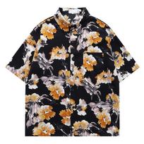 Ice silk flower shirt men's short sleeve summer thin high intelligence sense drape feeling ruffian handsome men's and women's loose five-quarter S