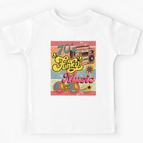 70's FUNKY MUSIC RADIO CASSETTE PLAYER | Retro Vintage Stripes Kids T-Shirt 170