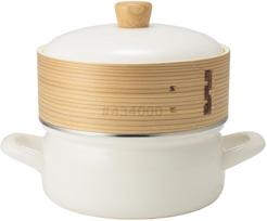 Fuji Enamelware 18cm Enamel Pot with White Steamer, AMZ-SER18.W balta