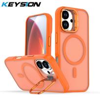 KEYSION Lens Stand Magnetic Phone Case for MagSafe for iPhone 17 Pro Max Air Matte Translucent Wireless Charging Shockproof Back Cover for iPhone 17 oranžinė