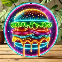 Neon Burger Diner Art Tin Sign  Vintage Durable Metal Plaque Wall Decor Home Office Bar Man Cave Wall Art 30x40cm(11.8x15.7inch)