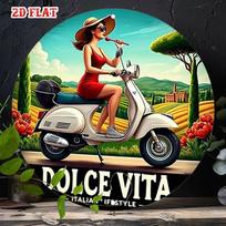 D Flat Retro Dolce Vita Metal Sign Italian Style Woman Riding Scooter Tin Plaque Vintage Summer Holiday Wall Art for Home Caf 20x20cm(8x8inch)
