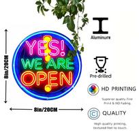 Acrylic Painting Retro Neon YES WE ARE OPEN Sign with Colorful Glowing Letters and Urban Street Background Diner Style Art Wa 20x20cm(8x8inch)