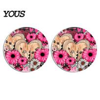 Car Cup Holder Coasters 2Pcs Silicone Coaster, Round Non-Slip Heat Resistant Mat with Retro Universal Fit Floral Print, Waterproof Coaster for Coffee C