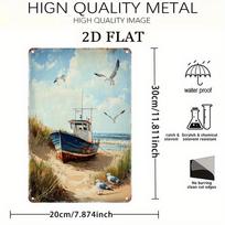 Vintažinis jūrinis metalinis sieninis ženklas su laivu xcm Rustic vandenyno bangų dekoras Geležinė plokštelė namams, garažui, sodybai 20x30cm（7.8x11.8inch）