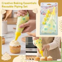 Reusable Silicone Piping Bag Set with Plastic Nozzles for and Icing One Size geltona