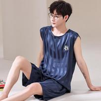 Ice Silk Pajamas Men's Summer Sleeveless Shorts Casual Sport Sleepwear Youth  Loose Loungewear Set Pyjamas Men M for 40-50kg