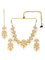 Gold Plated Square Shape Pearl Choker Necklace Set, Metal, Kundan Onesize auksas