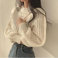 Women's Sweater Long Sleeves Short Pullover Vintage Korean Fashion Knitwear Tops Warm Clothing Autumn Winter one size balta