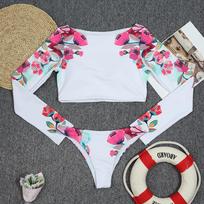 Naujas seksualus moteriškas maudymosi kostiumėlis, moteriškas maudymosi kostiumėlių bikinio rinkinys ilgomis rankovėmis baltai margintas moteriškas maudymosi kostiumėlis, maudymosi kostiumėlis paplūdimio drabužiai S balta