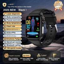 2026 Naujas išmanusis laikrodis EKG+PPG Sveikatos diagnostika Vyrai Moterys Laikrodis Kraujospūdžio išmanusis laikrodis Black silicone belt