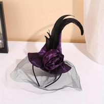 Feather Design Retro Veil Witch Hat Folds Wizard Cap Casual Halloween Witch Hat  Dress Up violetinė