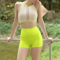 Colorblock Yoga Set: High-Impact Shockproof Sports Bra & Quick-Dry High-Waisted Butt-Lifting Tight Three-Quarter Pants S
