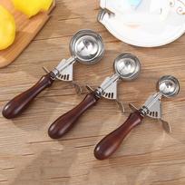 304 Stainless Steel Ice Cream Scoop Redwood Handle Household Kitchen Professional Tools Ice Cream Fruit and Popsicle Scoop New 4CM