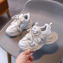 Spring Mesh Kids Sneakers Boys Girls Velcro Soft Sole Running Shoes Casual Dad Shoes size 22 inner length 14cm sidabro pilka spalva