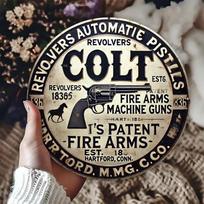 Vintage Colt Revolvers Automatic Pistols HD Metal Tin Sign  Retro Firearms Advertising Poster Design Featuring Classic Colt Rev 20x20cm(8x8inch)