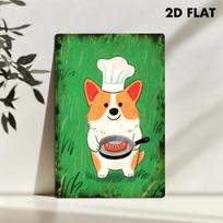 D Flat D FlatD Flat pc Cartoon Corgi Chef Metal Sign Cute Dog Cooking Sausage Cozy Kitchen Nooks Farmhouse Decor Enthu 20x30cm（7.8x11.8inch）