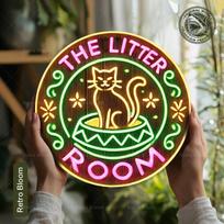 pc Cat Litter Box Neon Style Round Aluminum Sign   Inch Cm Vintage Wall Art Durable Waterproof Vintage Decoration f 20x20cm(8x8inch)