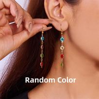 Multicolor Imitation Artificial Crystal Drop Earring for Women Exquisite Round Heart Long Ear Line Earring Wedding Party Jewelry