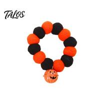 Cute Halloween Pet Gear Pom-Pom Collar, Stretch Cat Collar with Pumpkin Pom-pom Bell, Soft Black Orange Pom-Poms for Cats Small Dogs Accessories S A