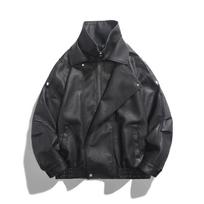 Flight Jacket Men's Spring and Autumn Top Leather Jacket Workwear Casual Multi Bag Leather Jacket XXL juoda