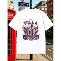 Men's Villa Cup Winners Champions 2026 Trophy T-Shirt - Retro Football Fan Shirt with Claret & Blue, Bold Villa Supporter Lettering, Loose Fit Casual S balta