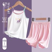 Girls' Summer Ice Silk Halter Tank and Shorts Pajama Set 100cm lowest price 45.9