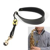 Reguliuojamas saksofono kaklo paminkštintas odinis dirželis Sax Harness pakabinamas diržas black