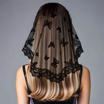 Butterfly Lace Scarf Veil Headbands Solid Color Hollow Out Flower Embroidery Headscarf Multi-functional Comfortable To Wear juoda