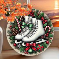 Christmas Ice Skates Holly Candy Cane Pinecone Tin Sign  Vintage Durable Metal Plaque Wall Decor Winter Holiday Home Office Wa 30x40cm(11.8x15.7inch)