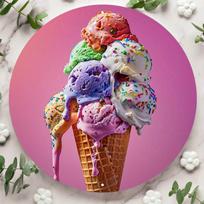 Colorful Ice Cream Cone Round Metal Tin Sign D Flat Printing Sweet Dessert Wall Plaque For Kitchen Home Decor 20x20cm(8x8inch)