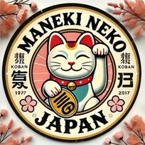 Vintage Japanese Maneki Neko Lucky Cat with Beckoning Paw  Gold Koban Coin in Retro Circle Frame HighDefinition Metal Tin Sign 20x20cm(8x8inch)