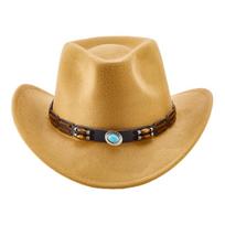 (One Size, Camel) Western Cowboy Hat for Women Men Bohemian Cowgirl Hat with Beads Trim Outdoor Sun Hat One Size vyno raudonos spalvos