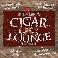 pc Custom Text Metal Sign Personalized Name Cigar Lounge Metal Tin Sign Funny Street Signs Wall Art Decor Iron Poster for Home 20x30cm（7.8x11.8inch）