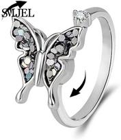 Luxury Crystal Star Moon Anxiety Ring Fidget Spinner Rings for Women Korean Butterfly Sunflower Ring Party Bague Anti Stress resizable
