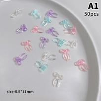 50Pcs Transparent Colorful Ribbon Bows Nail Art Decorations Accessories Minimalist Jelly Bowknot Resin Nail Charms Diy Crafts