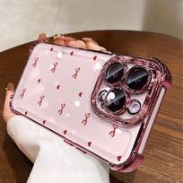 Black Love Heart Bow Case For Realme 15 14 Pro Plus 15T 5G C53 C51 C85 C55 12 13 9 Pro Plus GT 7 Cute Plating TPU Airbag Cover Realme C30S