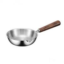 IMEEA Mini Frying Pan 15cm SUS304 Stainless Steel IH Compatible with Spout and Wooden Handle Perfect for Single Serving or Lunch Boxes (Walnut) -