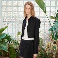 [Matinkim] STRIPE HERRINGBONE POCKET CROP JACKET IN BLACK S