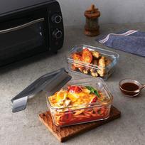 GLASSLOCK Insulated Lunch Box with Lid, Heat-Resistant Glass Food Container, Bento Box with Divider, Includes Free Bag, 3-Piece Set